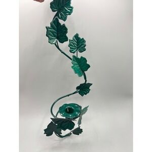Vtg Green Metal Ivy Vine Leaf Candle Holder Wall Hanging Sconce